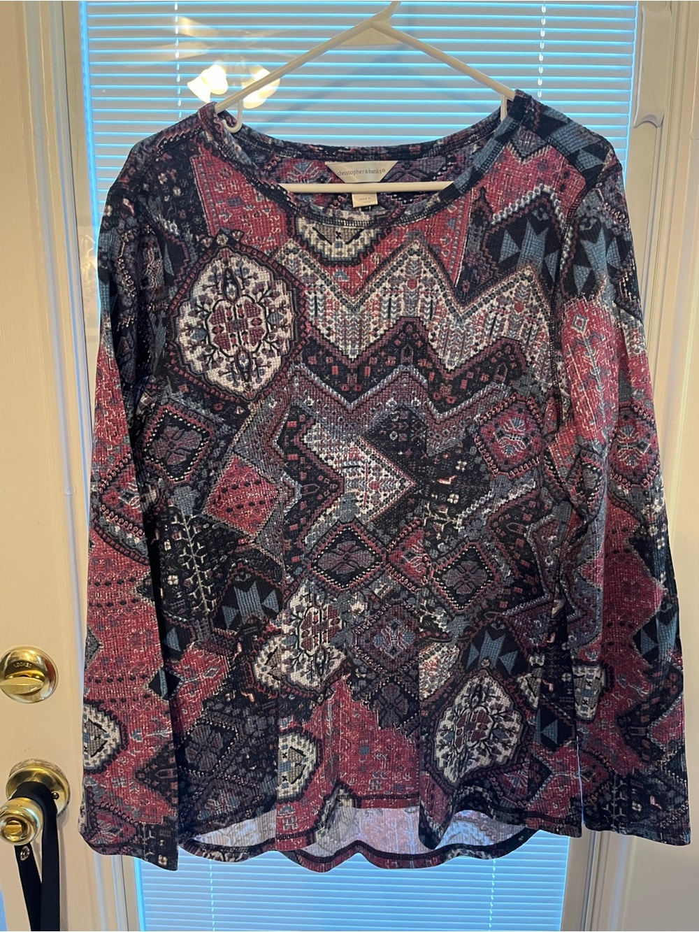 Christopher & Banks Patterned Long Sleeve Sweater - Burgundy, Navy, Black
